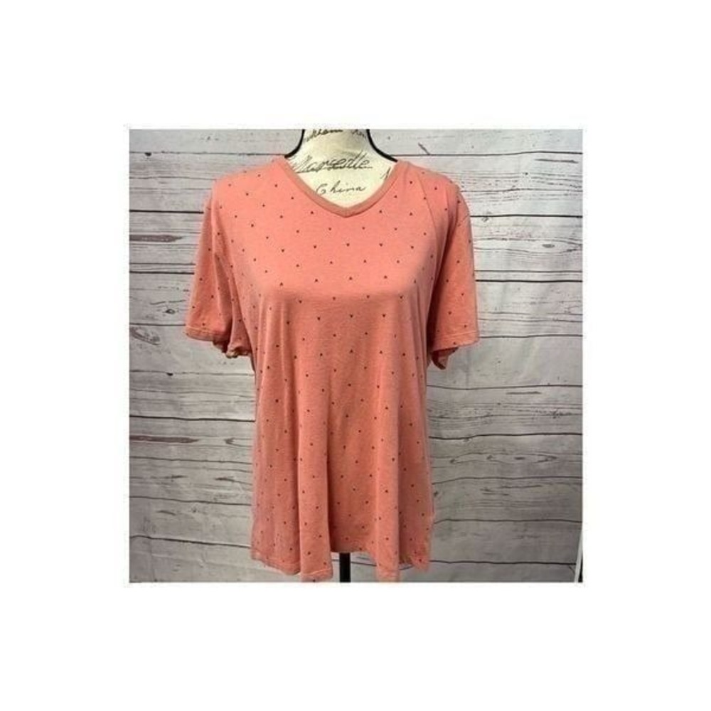 OLD NAVY Women Coral V Neck‎ T Shirt Soft Washed Geometric Print Size L
